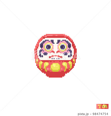 Pixel art Daruma doll. 8 bit Japanese daruma inのイラスト