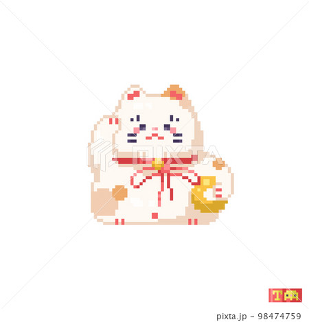 ねこリッキー Pixel art lucky cat. 8 bit Maneki Neko in retro - Stock