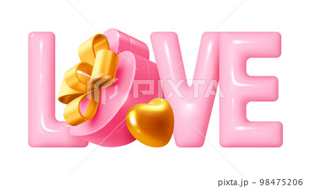 3d Letters Love And Gift Box Heart Shape 98475206