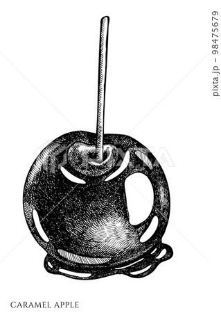 Carnival food vintage vector illustrations collection. Black and white caramel apple. 98475679