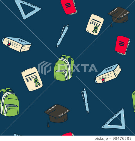 School items seamless pattern on dark background. Back to school School items seamless pattern on dark background. Back to school 98476505