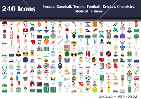 240 Icons Of Soccer, Baseball, Tennis, Football, Cricket, Chemistry, Medical, Fitness 98476862