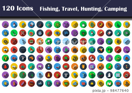 120 Icons Of Fishing, Travel, Hunting, Camping 98477640