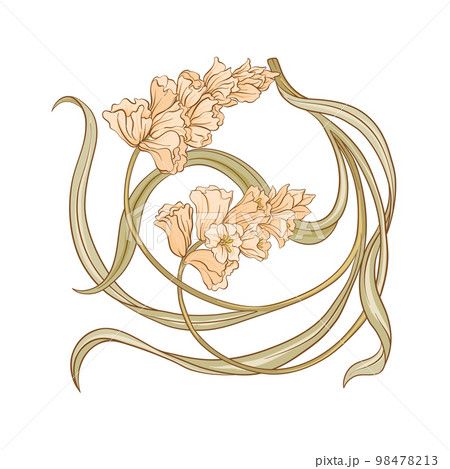 Decorative flowers and leaves in art nouveau...のイラスト素材 [98478213] - PIXTA