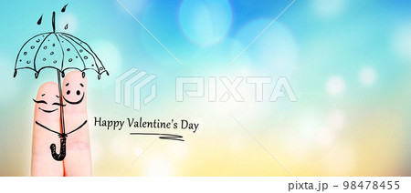 Happy finger couple in love celebrating Valentine day. 3d illustration. Happy finger couple in love celebrating Valentine day. 3d illustration. 98478455