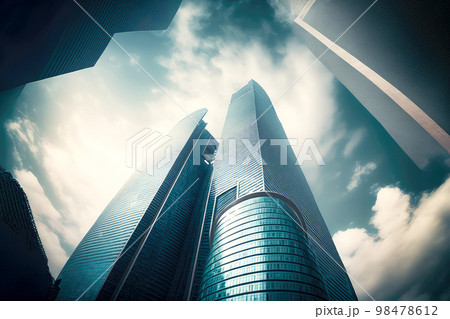 View of office buildings with low angle buildings with glass walls 98478612