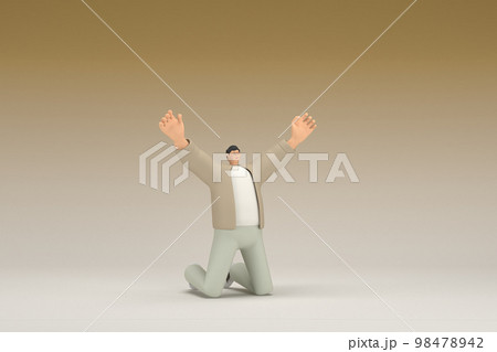A man with glasses wearing brown cloth is praying. 3d rendering of cartoon character in acting. A man with glasses wearing brown cloth is praying. 3d rendering of cartoon character in acting. 98478942