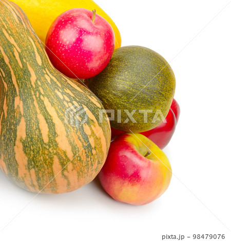Warious Vegetables and fruits isolated on a white. Free space for text. Warious Vegetables and fruits isolated on a white. Free space for text. 98479076