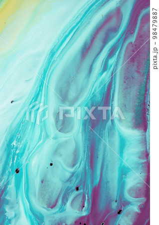 Painting brush texture decoration with art acrylic poster design. Abstract background with watercolor stain elements. Liquid marble pattern. Hand painted background with mixed liquid paints.  98479887