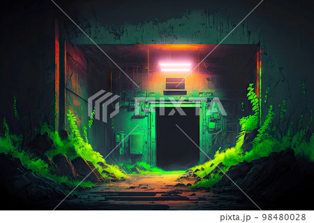 abandoned bunker with thick metal walls and lighting 98480028