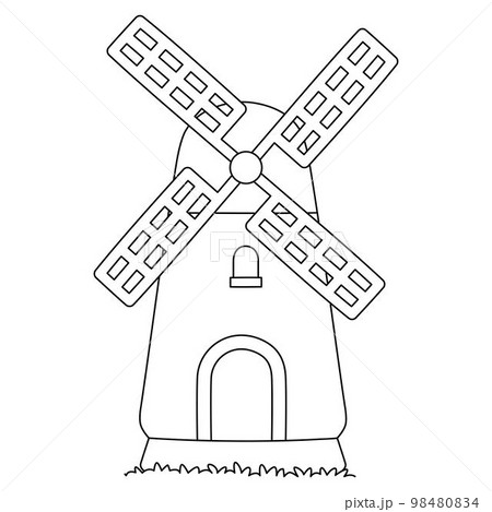 Spring Windmill Isolated Coloring Page for Kids 98480834