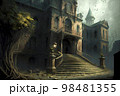 Old overgrown castle in form of abandoned asylum 98481355