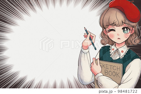 少女マンガ風・絵が苦手な女の子の集中線アイキャッチ 98481722