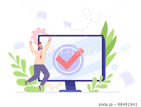 Completed task concept. Happy man joy at done...のイラスト素材 [98481941] - PIXTA