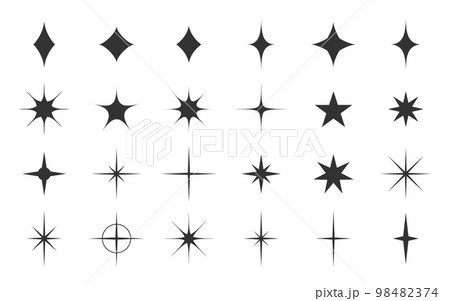 Star sparkle template shape stamp black silhouette set. Sticker stencil blank design handmade imprint sky night magic glow light cosmic glitter abstract decor constellation glitter isolated 98482374