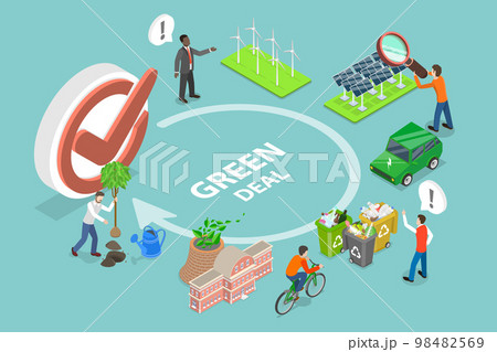 3D Isometric Flat Vector Conceptual Illustration of Green Deal or Policy Agreement 98482569