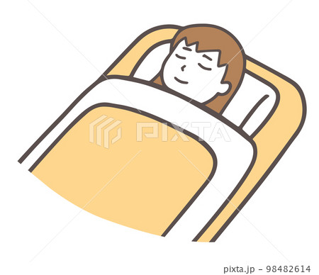 布団で眠る女性、睡眠、黄色 98482614