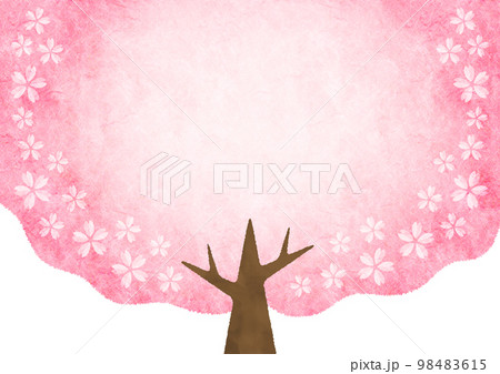 大きな桜の木と桜の花びら 春の水彩背景イラスト 98483615