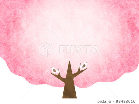 大きな桜の木と小鳥 春の水彩背景イラスト 98483616