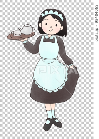 Illustration of a girl wearing a retro maid outfit Illustration of a girl wearing a retro maid outfit 98484065