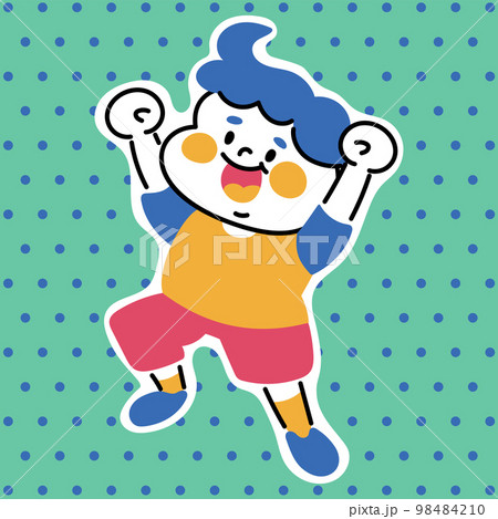 ジャンプするかわいい男の子のイラスト素材　白フチあり 98484210