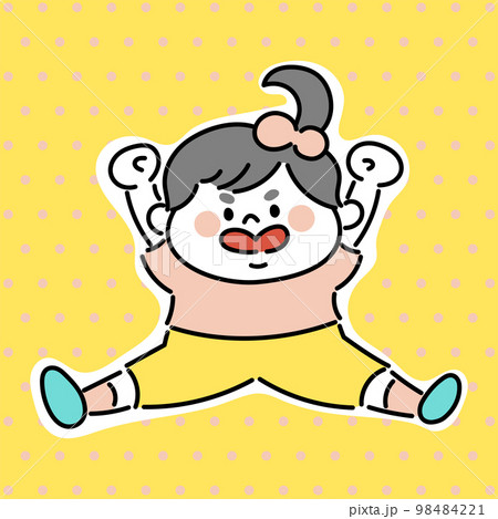 ジャンプするかわいい女の子のイラスト素材 白フチあり ジャンプするかわいい女の子のイラスト素材 白フチあり 98484221
