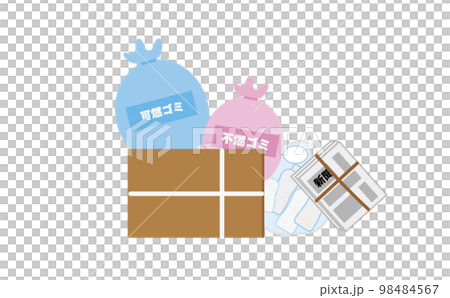 Set illustration of various garbage, cardboard, disposal, cleanup, garbage disposal, sorting, newspaper, plastic bottle 98484567