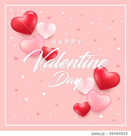 Valentine's day concept posters set. Vector illustration. red and pink paper hearts with frame on geometric background. Cute love sale banners or greeting cards 98484854