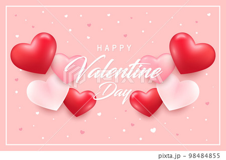 Valentine's day concept posters set. Vector illustration. red and pink paper hearts with frame on geometric background. Cute love sale banners or greeting cards 98484855