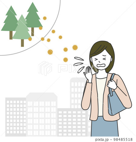 花粉症のアレルギーによりくしゃみをする女性 98485518