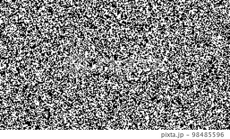 Seamless pixelated tv noise texture. White noise signal grain. Television screen interferences and glitches. Grunge background  98485596