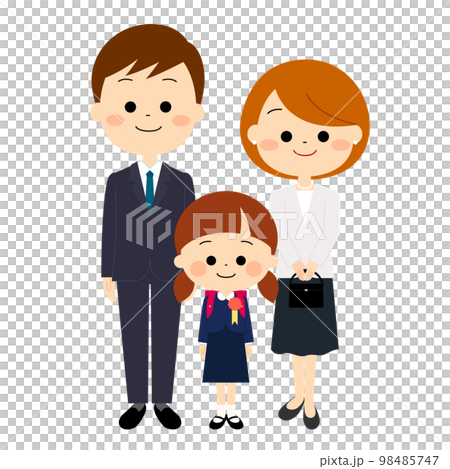 一個微笑的新一年級學生和他的監護人 98485747