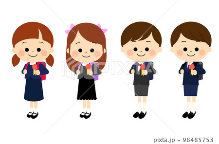 ランドセルを背負った笑顔の新一年生の子供たち ランドセルを背負った笑顔の新一年生の子供たち 98485753