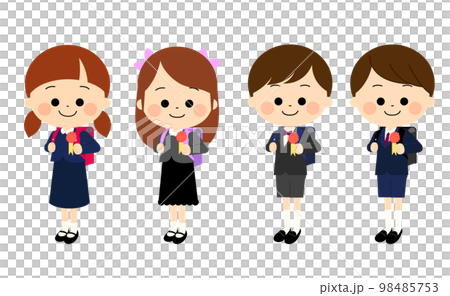 ランドセルを背負った笑顔の新一年生の子供たち ランドセルを背負った笑顔の新一年生の子供たち 98485753