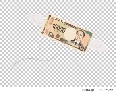 飛んでいくデフォルメの新一万円札のイラスト 飛んでいくデフォルメの新一万円札のイラスト 98486966
