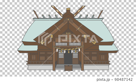 Shinmei-zukuri shrine illustration with outline 98487142