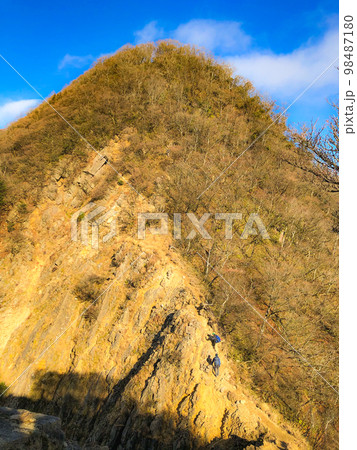 鈴鹿セブンマウンテンの釈迦ヶ岳登山：松尾尾根登山道から見る釈迦ヶ岳の大ガレ 98487180
