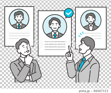 新入社員を採用するビジネスパーソンのベクターイラスト素材／就職活動／リクルート／ビジネスパーソン 98487315