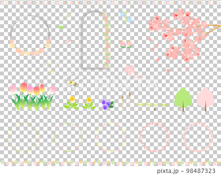 Hand-drawn illustration set packed with spring frames and materials 98487323