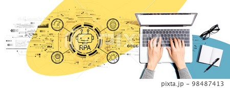 Robotic Process Automation theme with person using a laptop 98487413