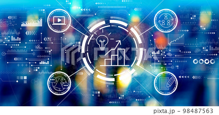 Content marketing concept with big city lights 98487563
