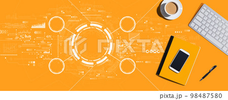 Tech circle with computer keyboard and office items 98487580