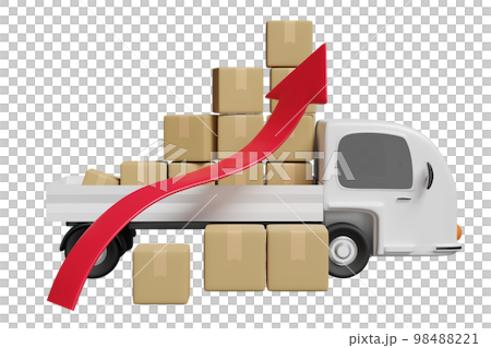 3d white delivery truck with arrow graph goods cardboard box isolated. transportation, shipping, high inflation, expensive, raise the price concept, 3d render illustration 98488221