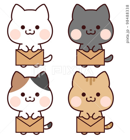 手紙を持つ猫セット/茶色のイラスト素材 [98488338] - PIXTA