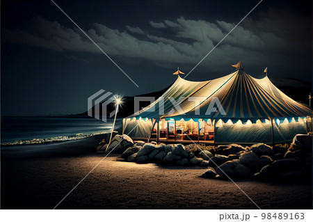 Stunning sunset beach canopy tent picnic 98489163