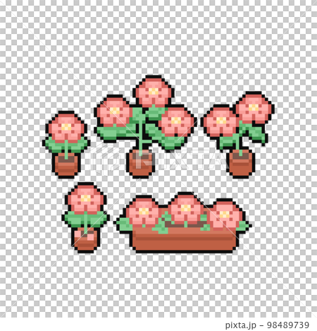 Set of cartoon pink flower icon. Set of cartoon pink flower icon. 98489739