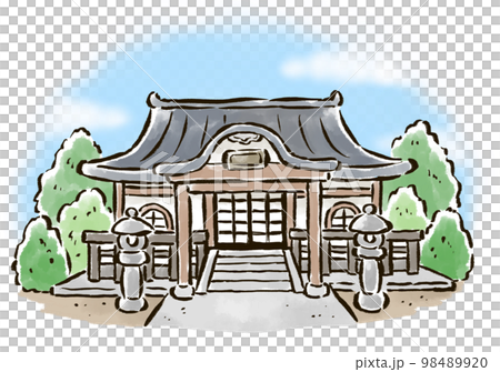 小廟大殿手繪插畫(藍天背景) 小廟大殿手繪插畫(藍天背景) 98489920