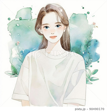 清潔感のある綺麗なお姉さん　水彩画「AI生成画像」 98490170