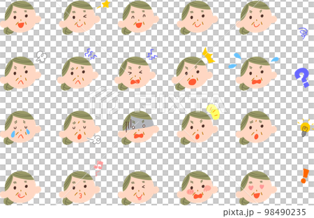 年配の女性の表情20種類　輪郭線なし 98490235