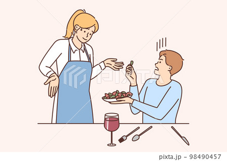 Dissatisfied client complain about dish to waitress Dissatisfied client complain about dish to waitress 98490457